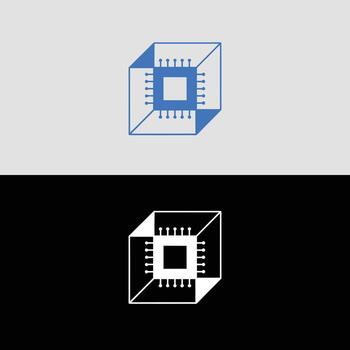 Modern technology logo design for tech company with circuit board and cube shape illustration vector