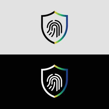 Fingerprint security shield logo design for biometric authentication and data protection concept design vector