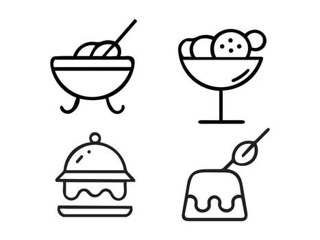 Collection of dessert icons isolated on white background in simple outline style vector