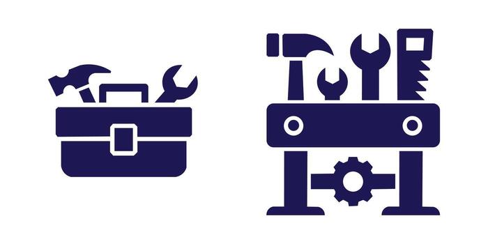 Illustration of toolbox and workbench with tools isolated on white background vector