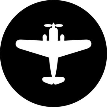 propeller airplane top view icon in black circle vector