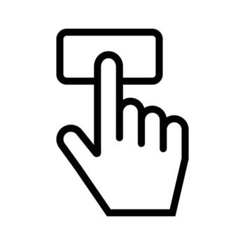 Simple linear hand presses a rectangular button with a transparent background vector