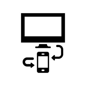 negro móvil teléfono sincroniza datos con computadora vía flechas en blanco antecedentes vector