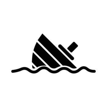 Incomplete sunken black shipwreck shows a tragic event within wavy water in transparent background vector