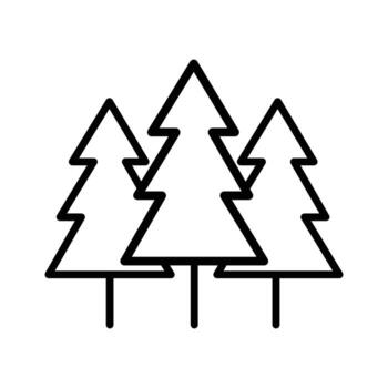 Simple line icon shows a forest of three evergreen trees against white background vector