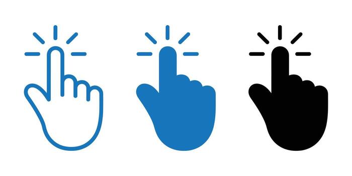 Clicking hand cursor icon set isolated on white background, representing selection and interaction vector
