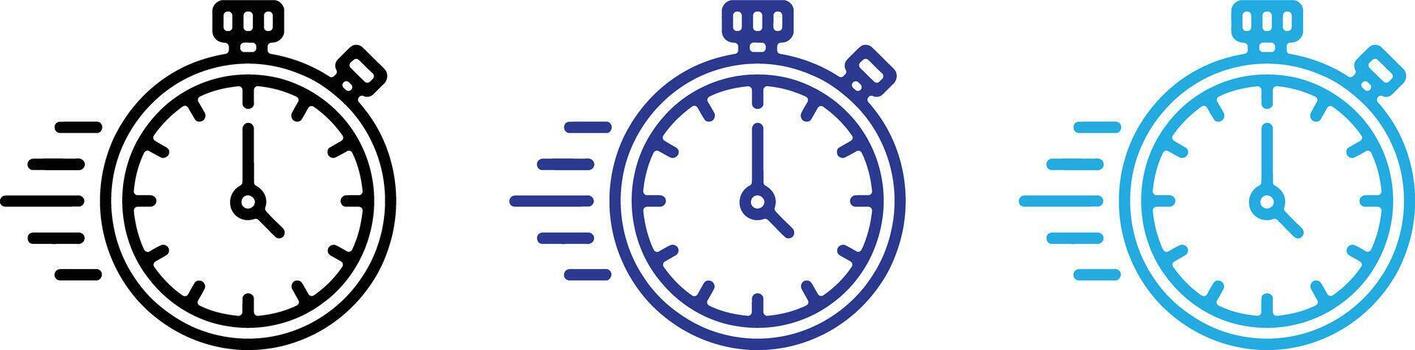 Fast stopwatch icon with motion lines, representing speed and time, isolated on transparent background vector