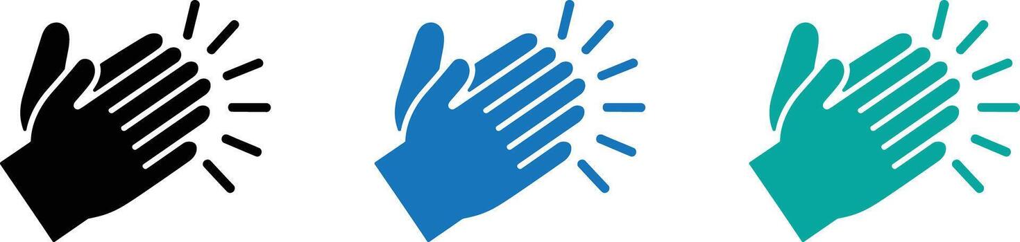 conjunto de Tres aplausos manos íconos en negro, azul, y verde azulado, aislado en un transparente antecedentes vector