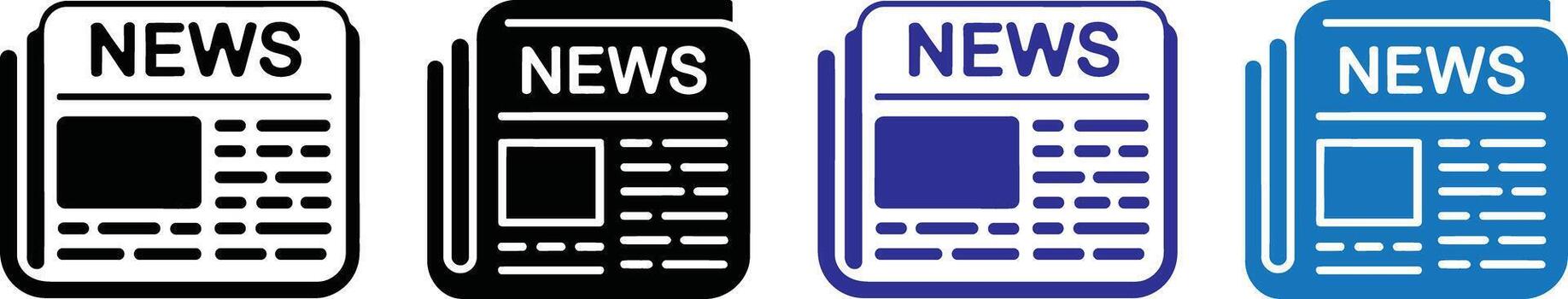 Collection of four newspaper icons in different styles and colors, isolated on a transparent background vector