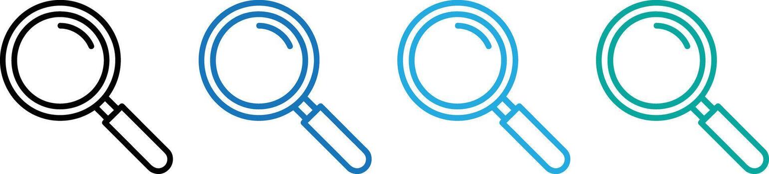 Collection of four magnifying glass icons in different colors, isolated on a transparent background vector