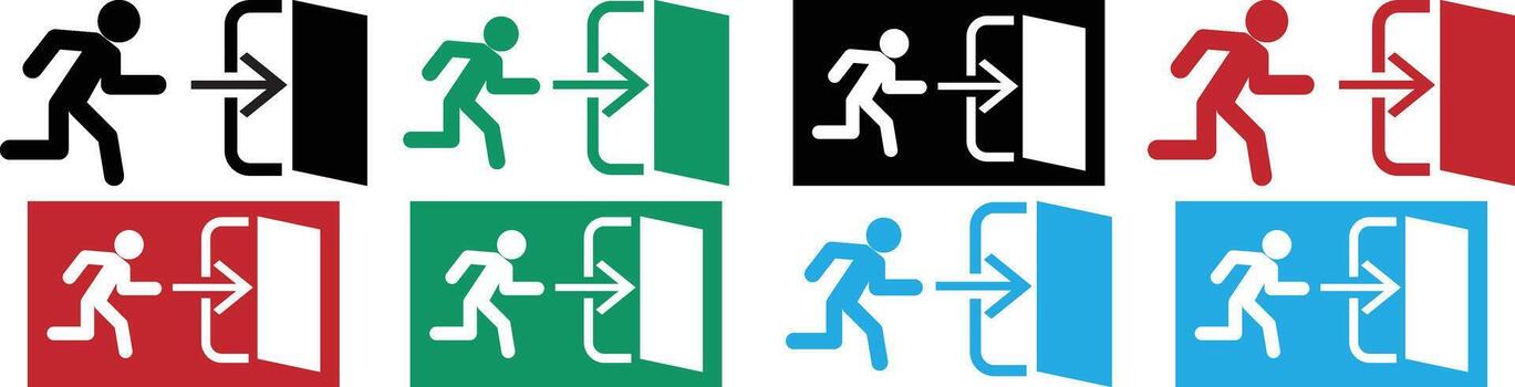 Emergency Exit Icons for Safety and Evacuation Signs vector