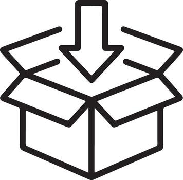 Open box icon with downward arrow symbolizing delivery or arrival vector