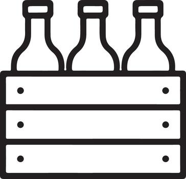 Three beverage bottles arranged in a wooden crate iconic graphic element vector