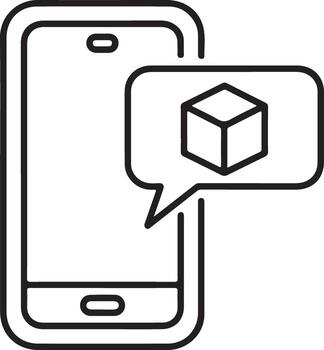 Smartphone displaying a 3d cube icon within a speech bubble notification vector