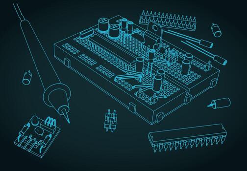 Electronics components for prototyping and education vector