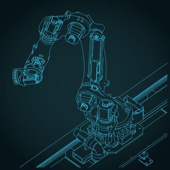 Robotic arm for automated production lines blueprint vector