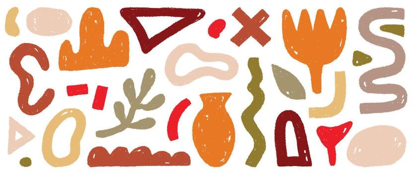 Organic abstract shape colort. Abstract texture brush stroke kid elements. Organic blob grunge paint texture background. Wave, circle blob, triangle contemporary color shape. vector