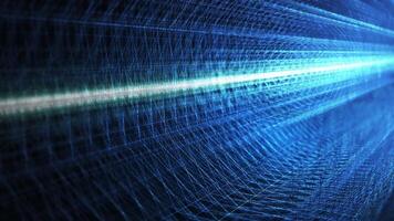 Abstract futuristic cyber world scene, sci-fi particle and wireframe mesh tunnel, technological glowing surface, neon night scene, digital scientific background 4K animation, virtual reality concept. video