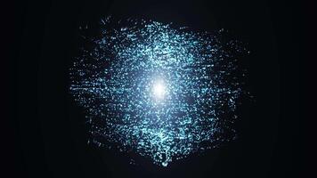 Abstract neon energy sphere with rotating particles, glowing spherical ball, nuclear science, sci-fi, technology background video