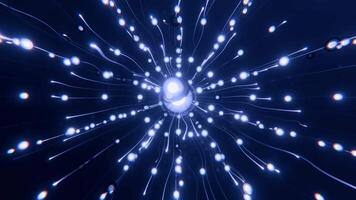 mikroskopisch Kugel mit strahlend Licht Wanderwege Schleife animiert video