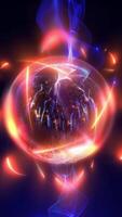 An abstraction of cosmic energy. A violet sphere, permeated with streams of energy, radiates light, creating a unique cosmic atmosphere. video
