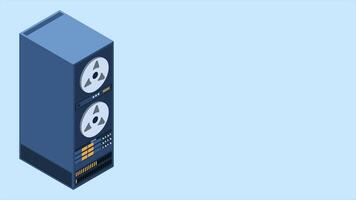 server cremagliera animazione. isometrico server. server Rete attrezzatura. computer Rete tecnologia. isometrico. 4k animato nel isometrico stile, video