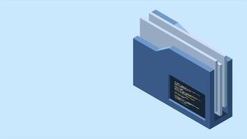 isométrico pasta animação. rede pasta. compartilhado pasta. nuvem dados armazenar. base de dados pasta servidor tecnologia. isométrico tecnologia. 4k animado dentro isométrico estilo. video