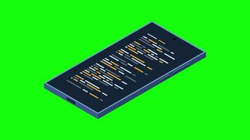 isométrique téléphone intelligent animation. programme code sur téléphone intelligent filtrer. isométrique technologie. 4k Animé dans isométrique style video