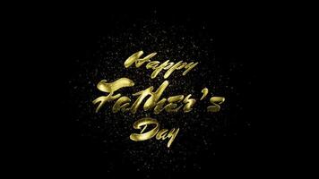 Elegant 3D gold text greeting reading Happy Father's Day on a dark black background with subtle glitter effect. Festive and luxurious design with copy space. video