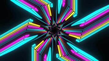 Cyan and Orange and Pink Hexagonal Neon Lines Tunnel Background VJ Loop in 4K video