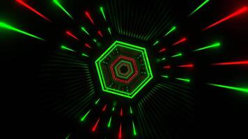 vert et rouge néon hexagone futuriste tunnel Contexte vj boucle dans 4k video
