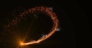 en spår av gnistor vänster förbi en raket. flyg av fyrverkeri. abstrakt animation.416 video