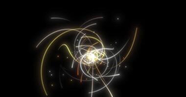 ein dynamisch Digital Komposition mit ein wachsend leuchtenden Blume von gebogen Linien auf ein dunkel Hintergrund. ein abstrakt glühen ist Ideal zum Darstellen Energie, Technologie, oder spirituell Wachstum.765658 video