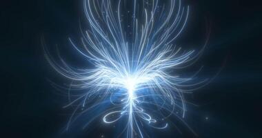 A dynamic digital composition with a growing shining flower of curved lines on a dark background. An abstract glow is ideal for representing energy, technology, or spiritual growth.45678 video