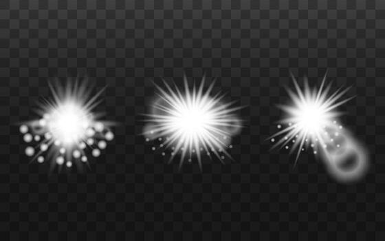 brillante Starburst ligero efectos con bokeh elementos. vector