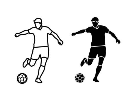 Soccer player kicking ball, two versions of the same player, one in black and one in white vector