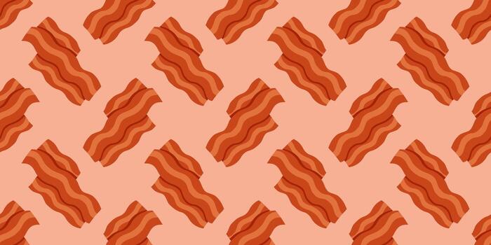 Seamless pattern with bacon slices on pink background. Flat food print. vector