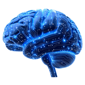 futurista conceito do artificial inteligência com uma brilhando azul digital cérebro exibindo uma complexo rede do neural circuitos e dados caminhos png