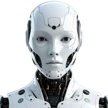 Advanced artificial intelligence android head, a sophisticated humanoid robot showcasing intricate details and the evolution of technology, machine learning, and future innovation png