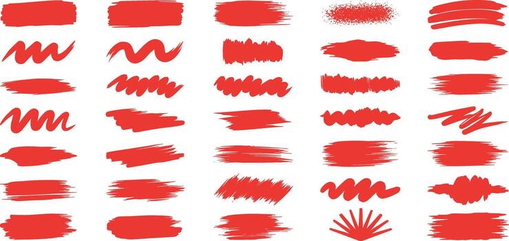 Versatile set of dynamic red brush strokes and artistic lines, perfect for modern graphic design, creative accents, web backgrounds, and expressive visual effects vector