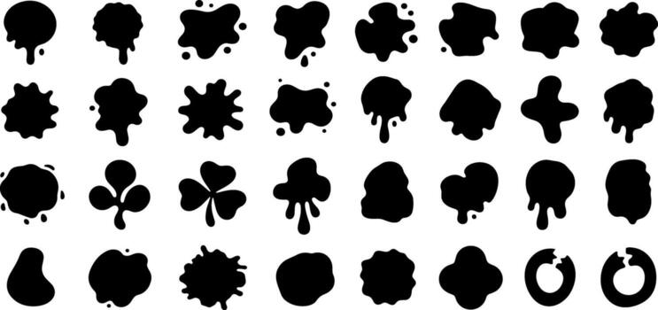 Dynamic set of abstract black liquid splatters and ink blobs, perfect for creative design elements, artistic backgrounds, and modern visual accents vector