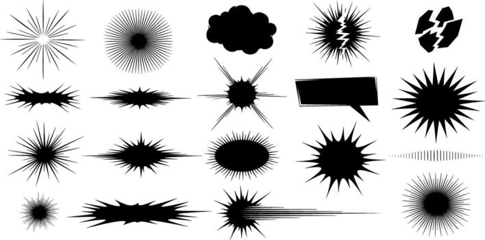 explosivo y Starburst gráfico elementos dinámica diseños para impactante visuales vector