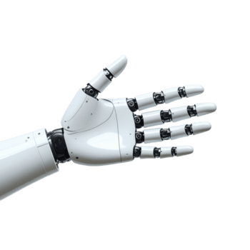 Avancerad robot ärm och öppen hand på transparent bakgrund för avancerad koncept, ai automatisering, och humanoid samspel png