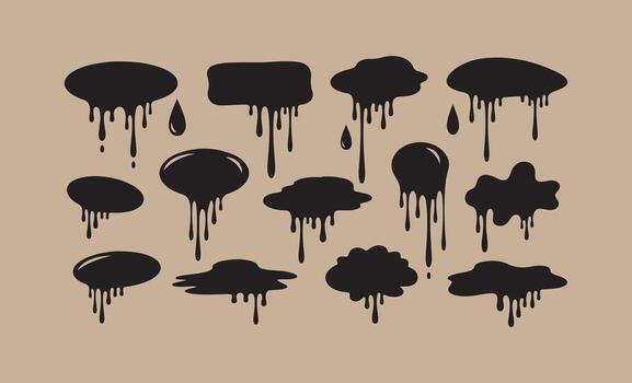 Black ink splatters and drips in various abstract shapes vector