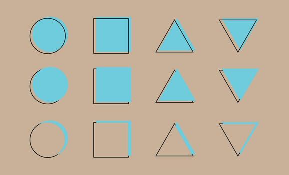 Geometric shapes arranged in rows on a textured background vector