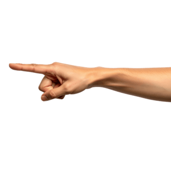 detailopname van een menselijk hand- met een uitgebreid inhoudsopgave vinger, richten horizontaal naar de links, wijzend op richting, selectie, of een telefoontje naar actie, geïsoleerd tegen een transparant achtergrond png