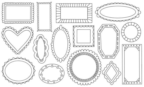 Set of decorative frames for mirror and photo. Hand drawn line frames set vector