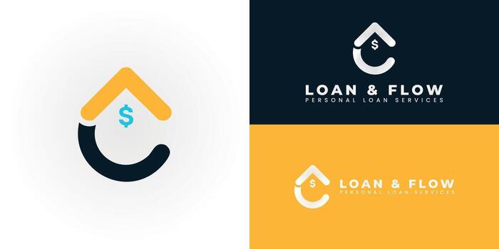 A clean, abstract design that combines a home or upward arrow with a C shape, symbolizing protection and cash flow. The central dollar sign emphasizes a financial focus and simplified personal loans. vector