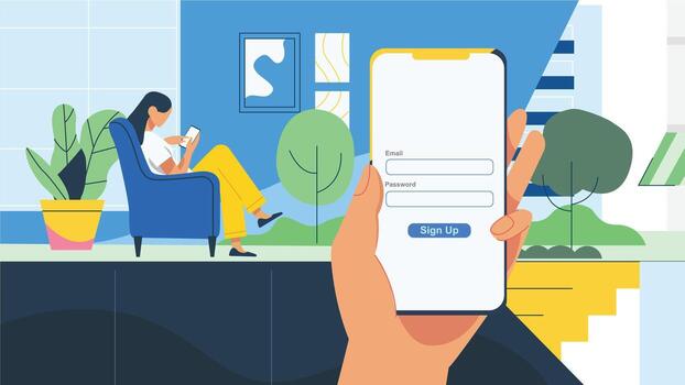 Mobile App Sign Up Screen with User Registration Form and Modern UI vector