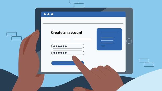 User Creating Account on Tablet with Digital Registration Form vector